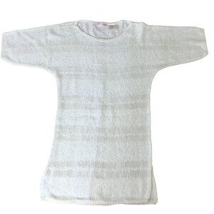 Vintage GIL AIMBEZ White Ivory Open Knit Resortwear Beach Coverup Tunic Dress S